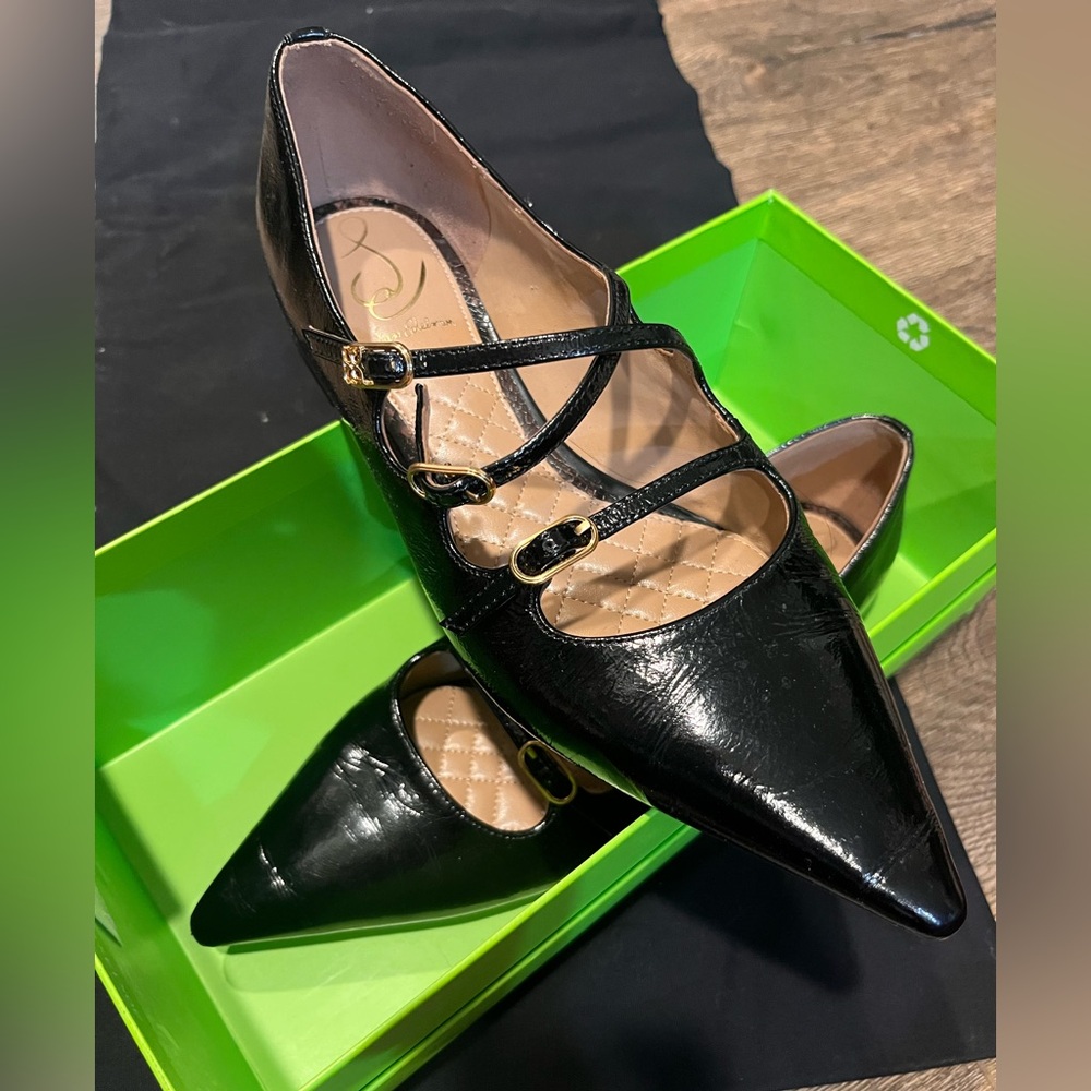 Sam Edelman Triple Strap Black Flats, worn once